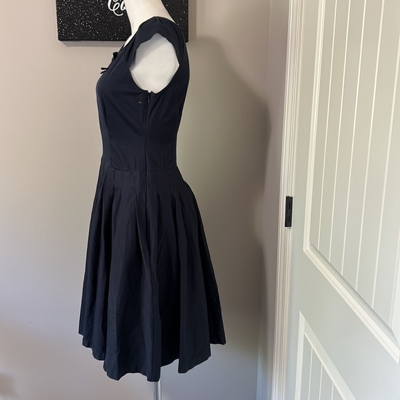 KATE SPADE Navy Blue Fit and Flare Bow Cap Sleeves Dress Sz 4 - Picture 5 of 11